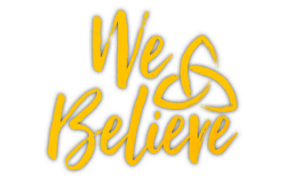 Image of the We Believe logo in gold writing